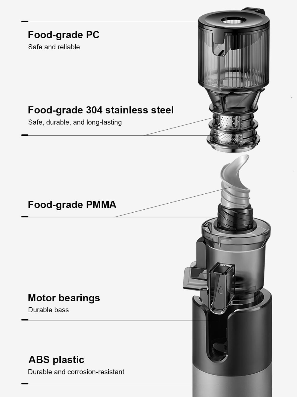 Mokkom Cold Press Juicer 200 Watts, 1 Litre, High Juice Yield, Double-stage Press Extractor Machine Fit Whole Fruits Vegetables - Grey