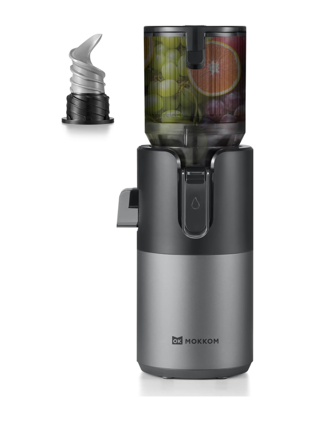 Mokkom Cold Press Juicer 200 Watts, 1 Litre, High Juice Yield, Double-stage Press Extractor Machine Fit Whole Fruits Vegetables - Grey