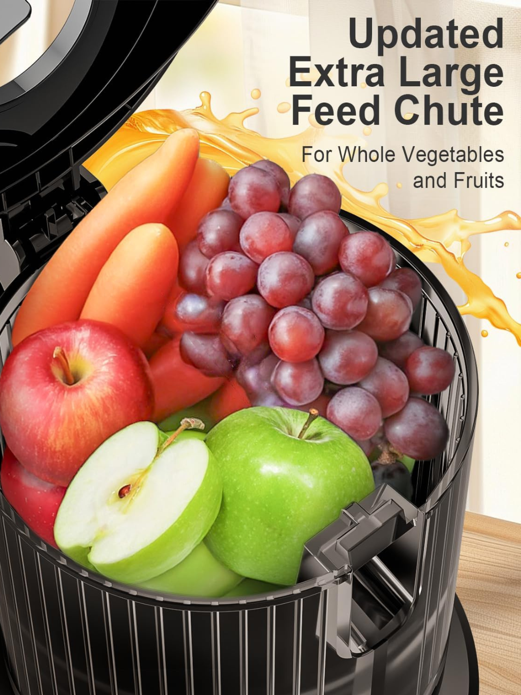 Mokkom Cold Press Juicer 200 Watts, 1 Litre, High Juice Yield, Double-stage Press Extractor Machine Fit Whole Fruits Vegetables - Grey