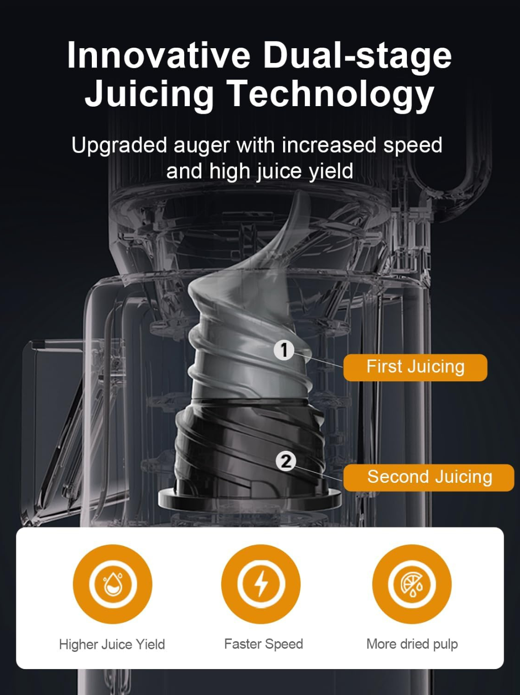 Mokkom Cold Press Juicer 200 Watts, 1 Litre, High Juice Yield, Double-stage Press Extractor Machine Fit Whole Fruits Vegetables - Grey